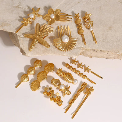 Stainless steel shell hair clip with bangs, high-end feel, ins metal hair accessories, broken hair clip at the back of the head - Korvel