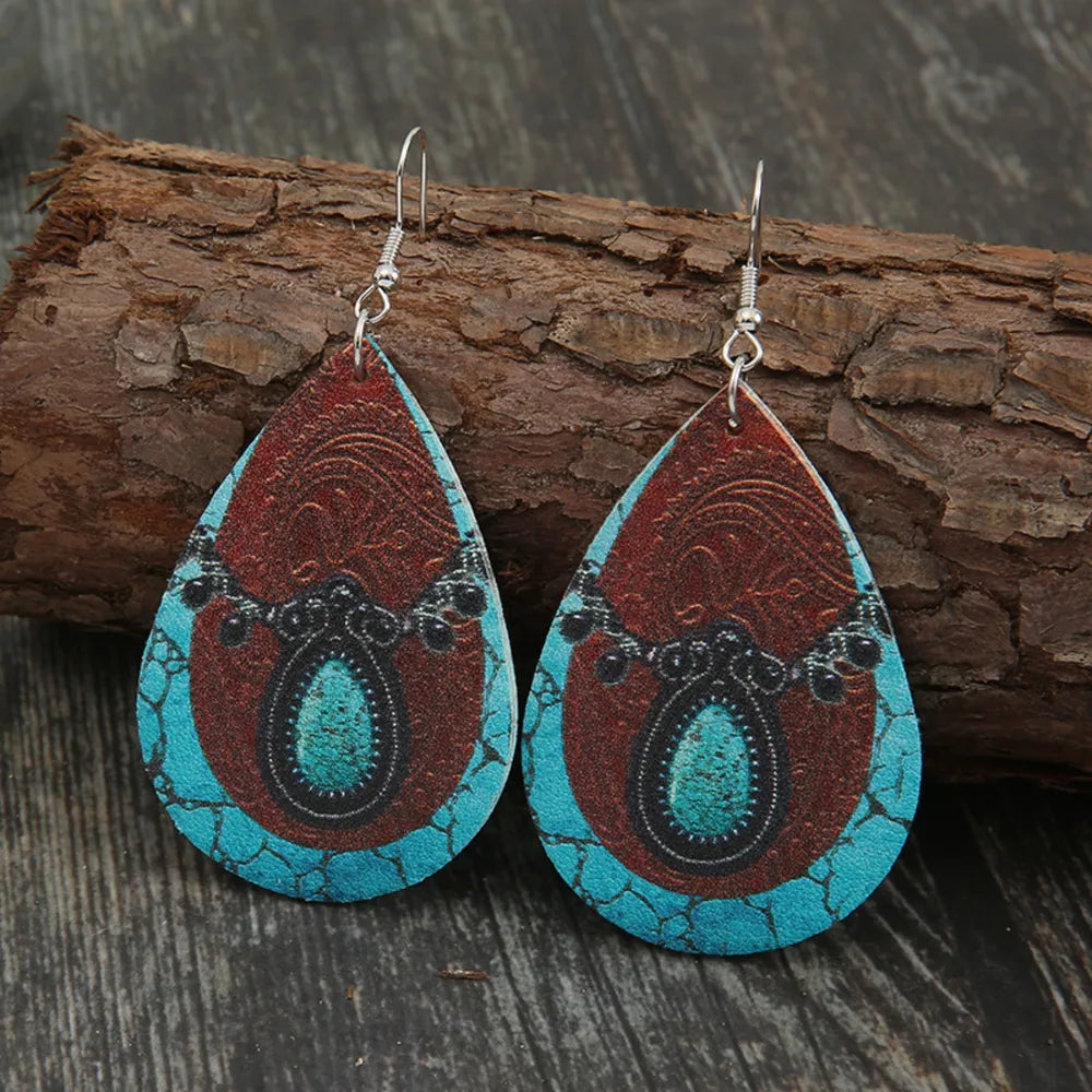 PU Leather Iron Hook Teardrop Earrings - Korvel