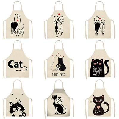 Cat Kitchen Aprons For Women Cotton Linen Bibs Household Cleaning Pinafore Home Cooking Apron kids kitchen barber - Korvel