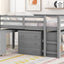 Low Study Full Loft Bed with Cabinet Shelves and Rolling Portable Desk Multiple Functions Bed- Gray - Korvel