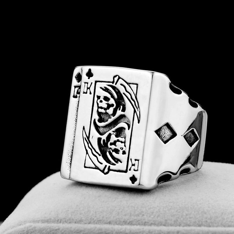Anillo de Cartas de Póker de Acero de Titanio Retro - Diseño Unisex