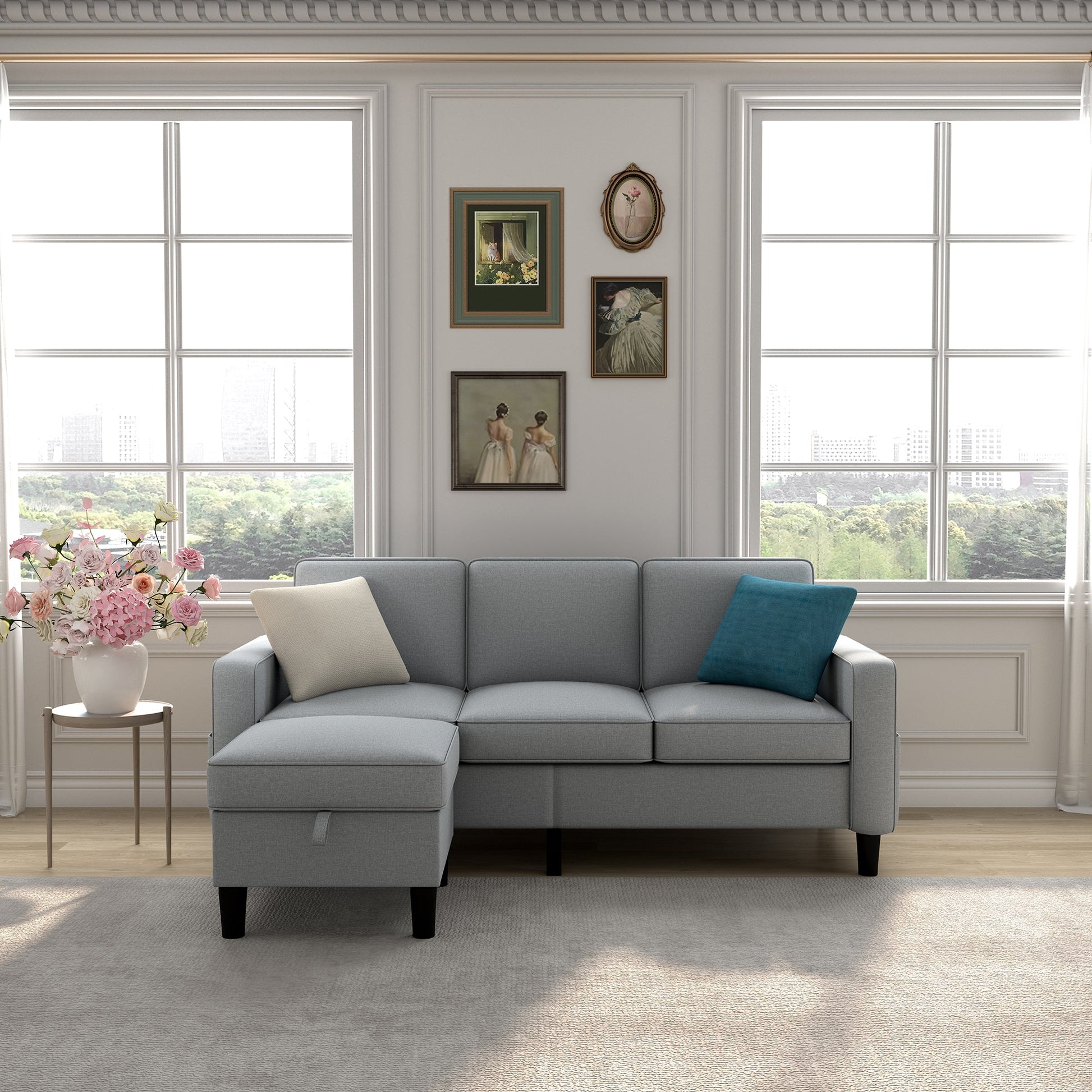 light grey Sofas for families, apartments, dorms, bonus rooms, compact Spaces with lounge lounges L-shaped design for the chaise - Korvel