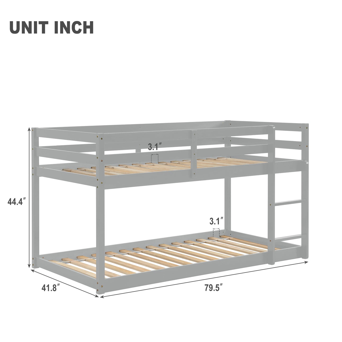 Twin over Twin Floor Bunk Bed,Grey - Korvel