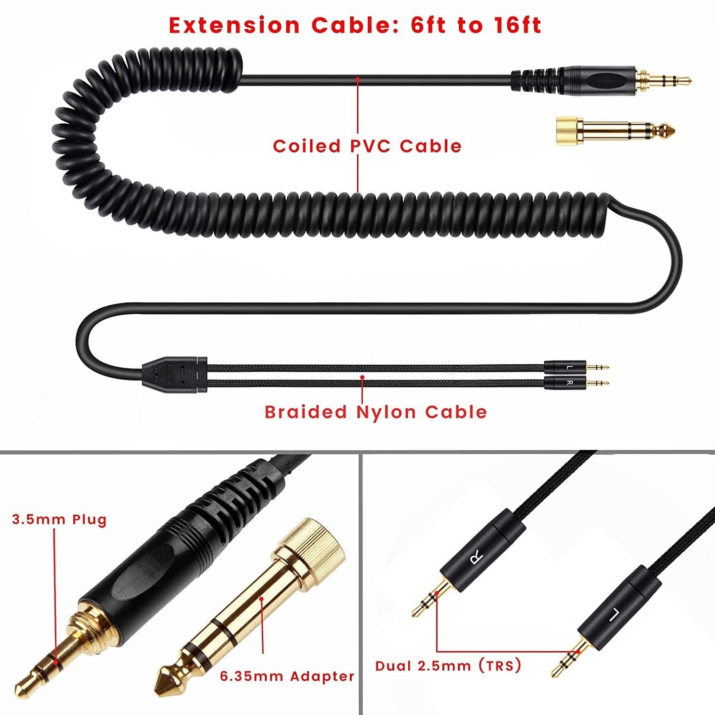 Suitable for HIFIMAN HE400i and He560 dual 2.5mm plug earphones with spring earphone cable upgrade cable - Korvel