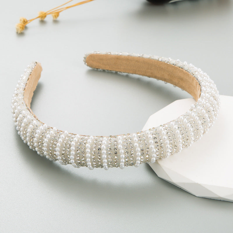 New Full Diamond Headband Pearl Rhinestone Fashion Headband Versatile Hair Accessories For Going Out - Korvel