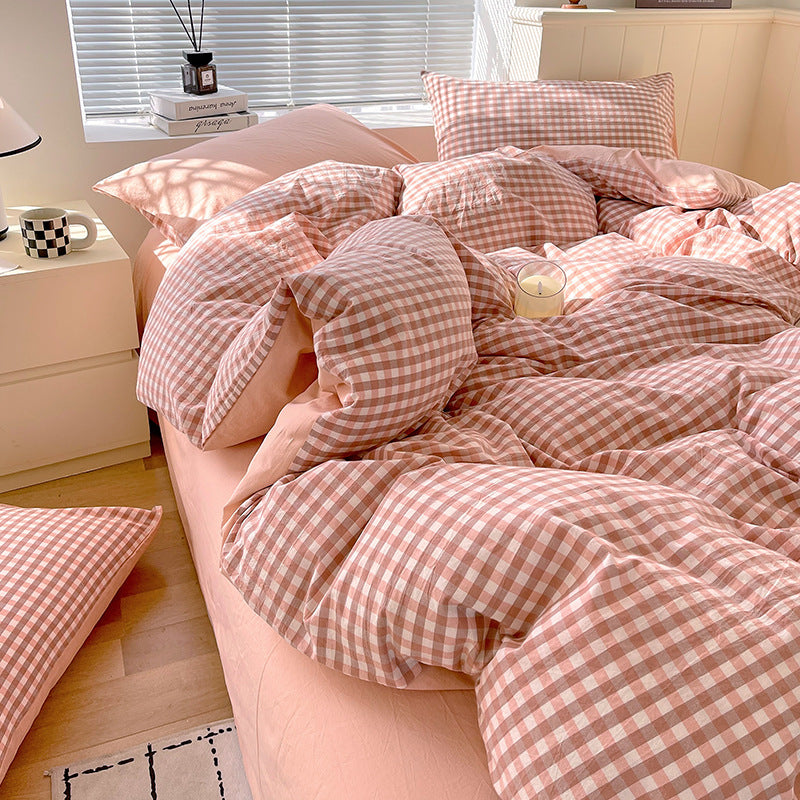 Cotton Dyed Washed Cotton Bedding Set Pure Cotton A Class Flat Sheet Quilt Cover Fitted Sheet Quilt Cover Three-Piece Set Striped - Korvel