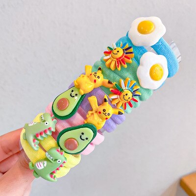 10PCS/Set Rainbow Cartoon Character Fruits Flower Nylon Elastic Hair Bands Women Girl Sweet Rubber Hair Tie Scrunchie Headwear - Korvel