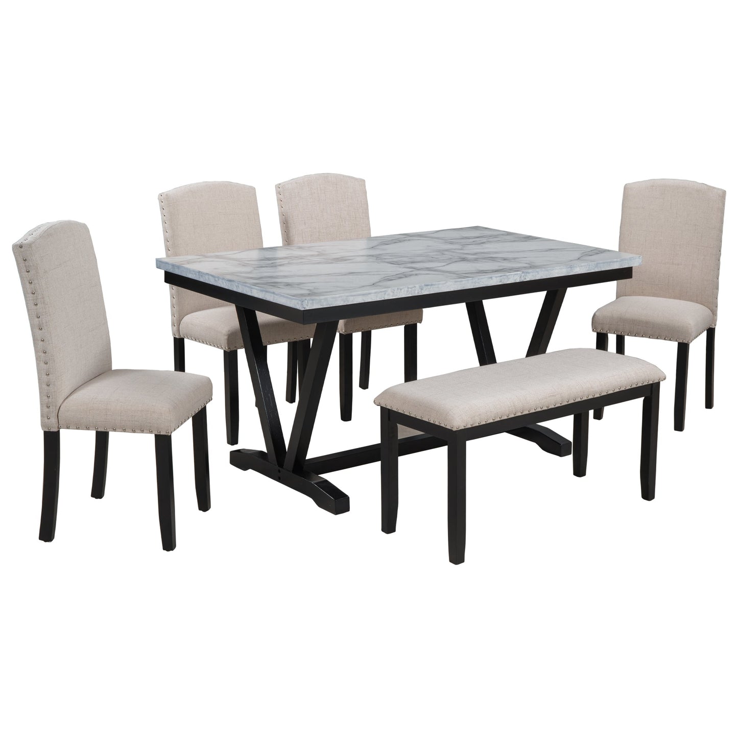 Ensemble de salle à manger moderne TREXM en 6 pièces avec table, chaises et banc