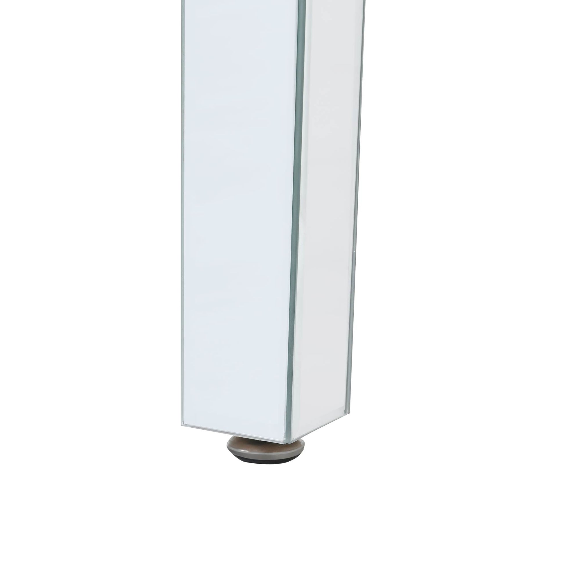 ON-TRANS glass mirror edge table, easy to assemble crystal design and adjustable height leg edge table, silver - Korvel