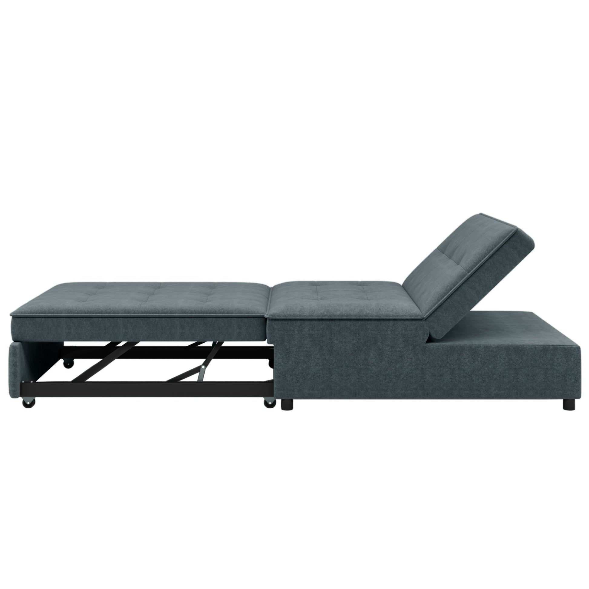 Four in one sofa bed, chair bed, multifunctional folding Ottoman bed with storage bag and USB port, dark blue - Korvel