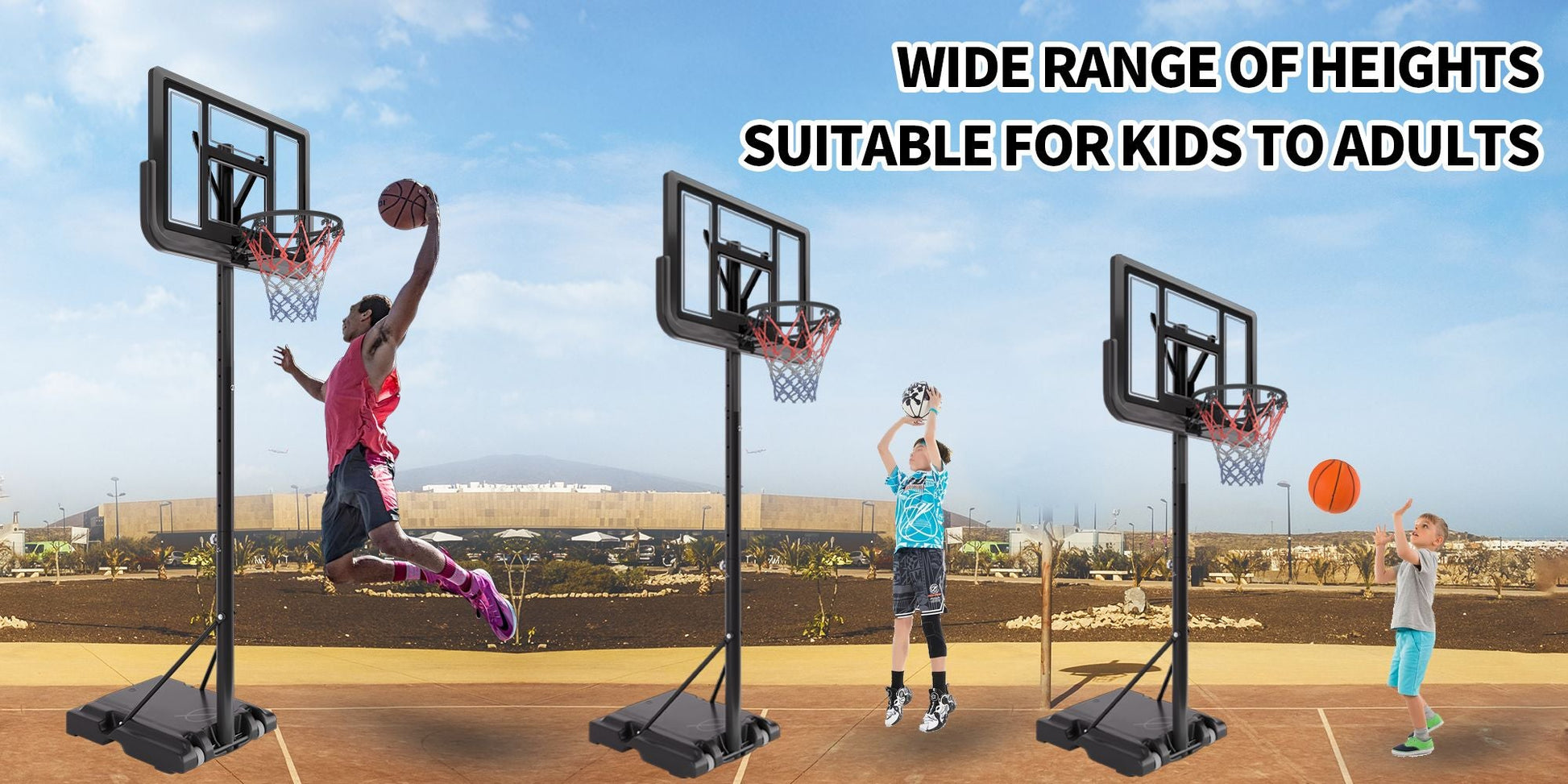 Basketball Hoop Basketball System 4.76-10ft Height Adjustable with 4 Basketball, Net Pocket, Inflator Set - Korvel