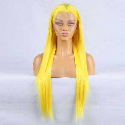 Hand Groove 13*2.5 Chemical Fiber Front Lace Yellow Long Bangs Wig Headgear Natural Hairline - Korvel