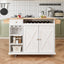 44 Inch Kitchen Island Cart with Solid Wood Top, Wine Storage, Spice Rack, Towel Rack, Wine Glass Holder White & Oak - Korvel
