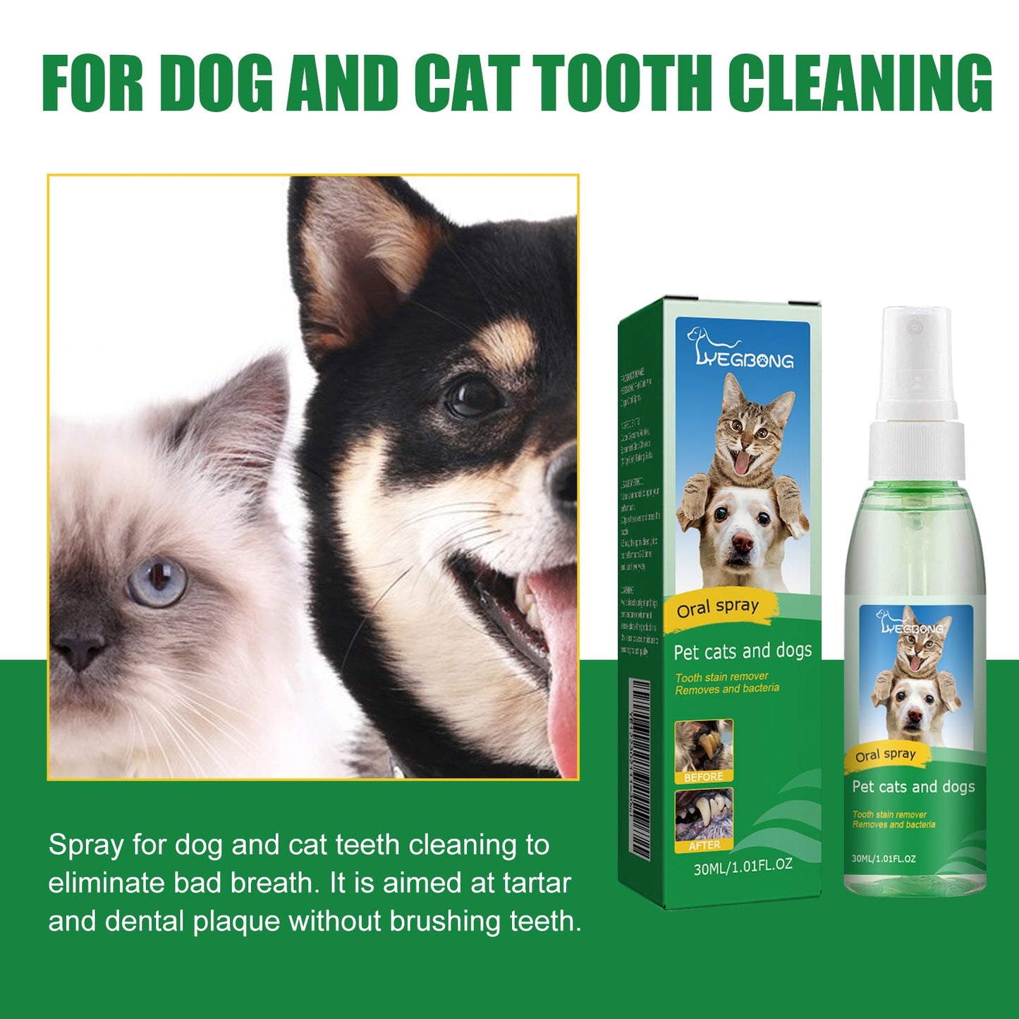 Pet Tooth Deodorizer Spray, Cats And Dogs Universal Mouth Cleaning Breath Freshening Spray - Korvel