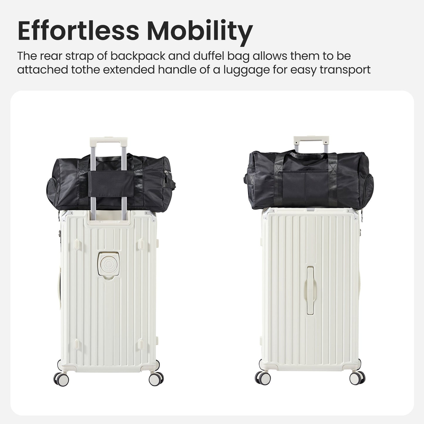 Luggage Set 4 pcs (20"/24"/29"/Travel Bag), PC+ABS Durable Lightweight Luggage with Collapsible Cup Holder、 TSA Lock, White - Korvel