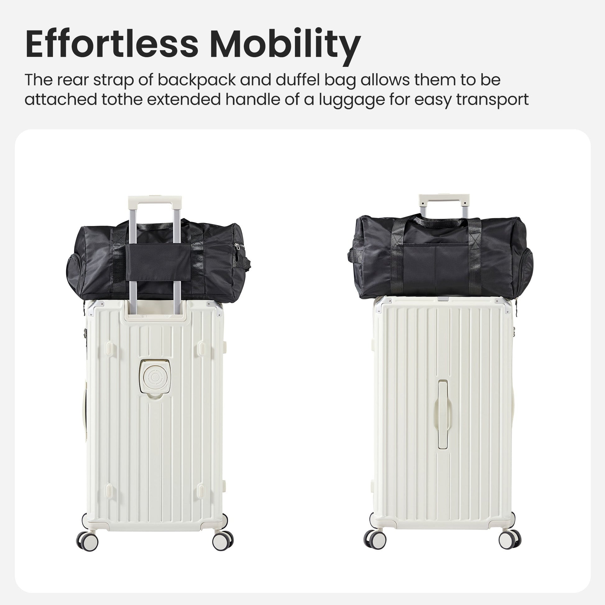 Luggage Set 4 pcs (20"/24"/29"/Travel Bag), PC+ABS Durable Lightweight Luggage with Collapsible Cup Holder、 TSA Lock, White - Korvel