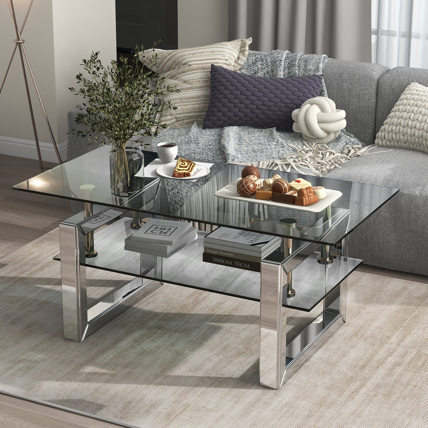 Modern Transparent Tempered Glass Coffee Table