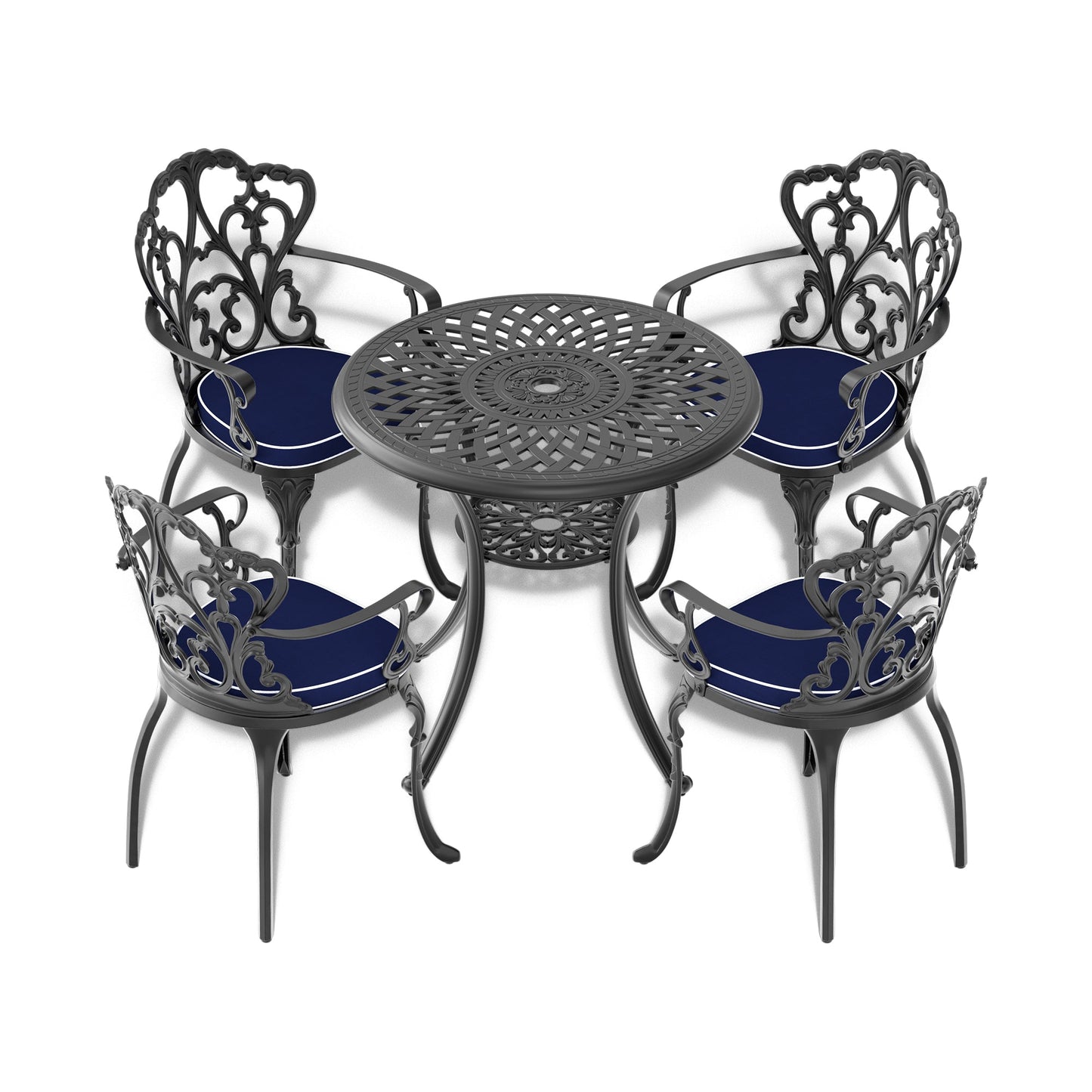 Ø30.71-inch Cast Aluminum Patio Dining Table With Black Frame and Umbrella Hole - Korvel