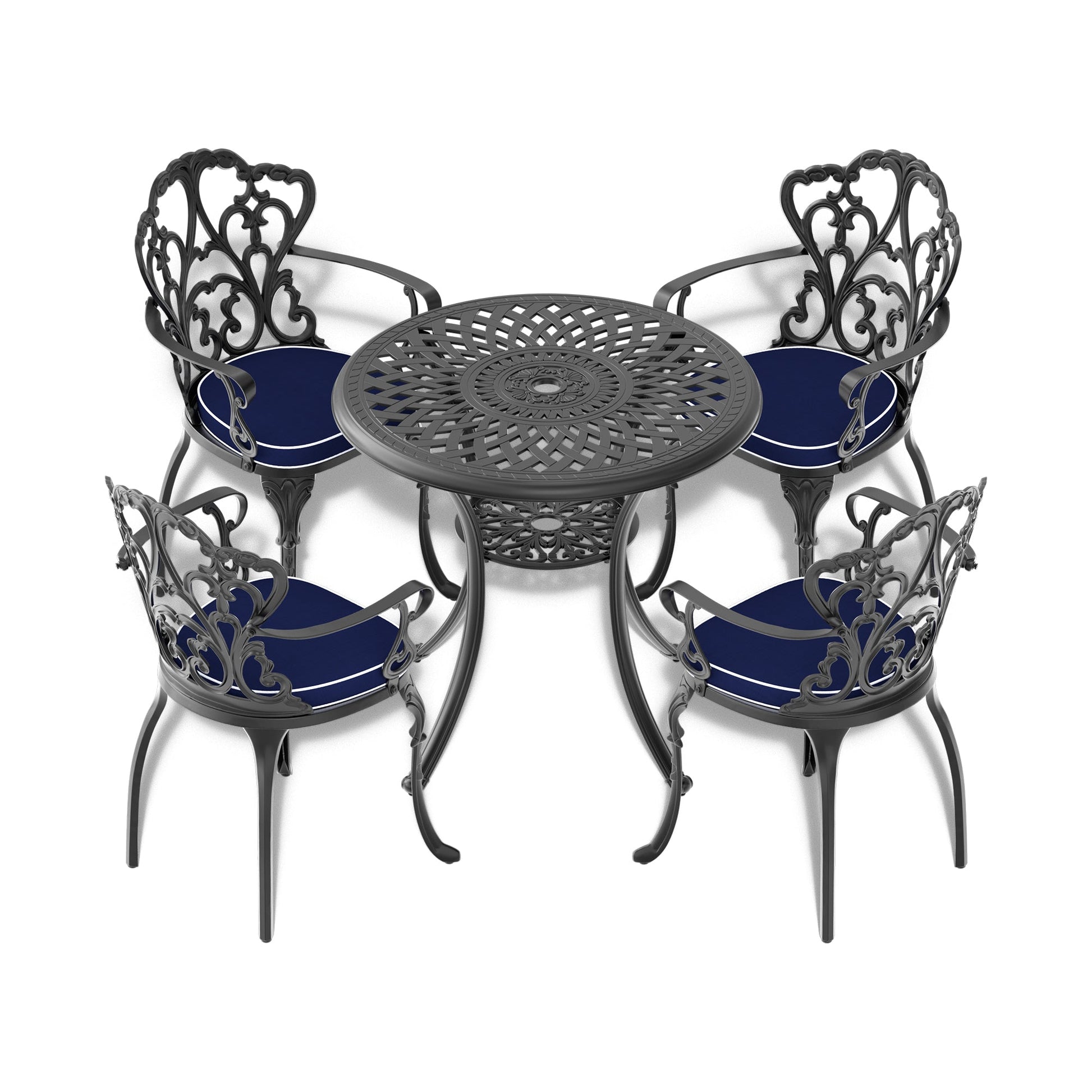 Ø30.71-inch Cast Aluminum Patio Dining Table With Black Frame and Umbrella Hole - Korvel