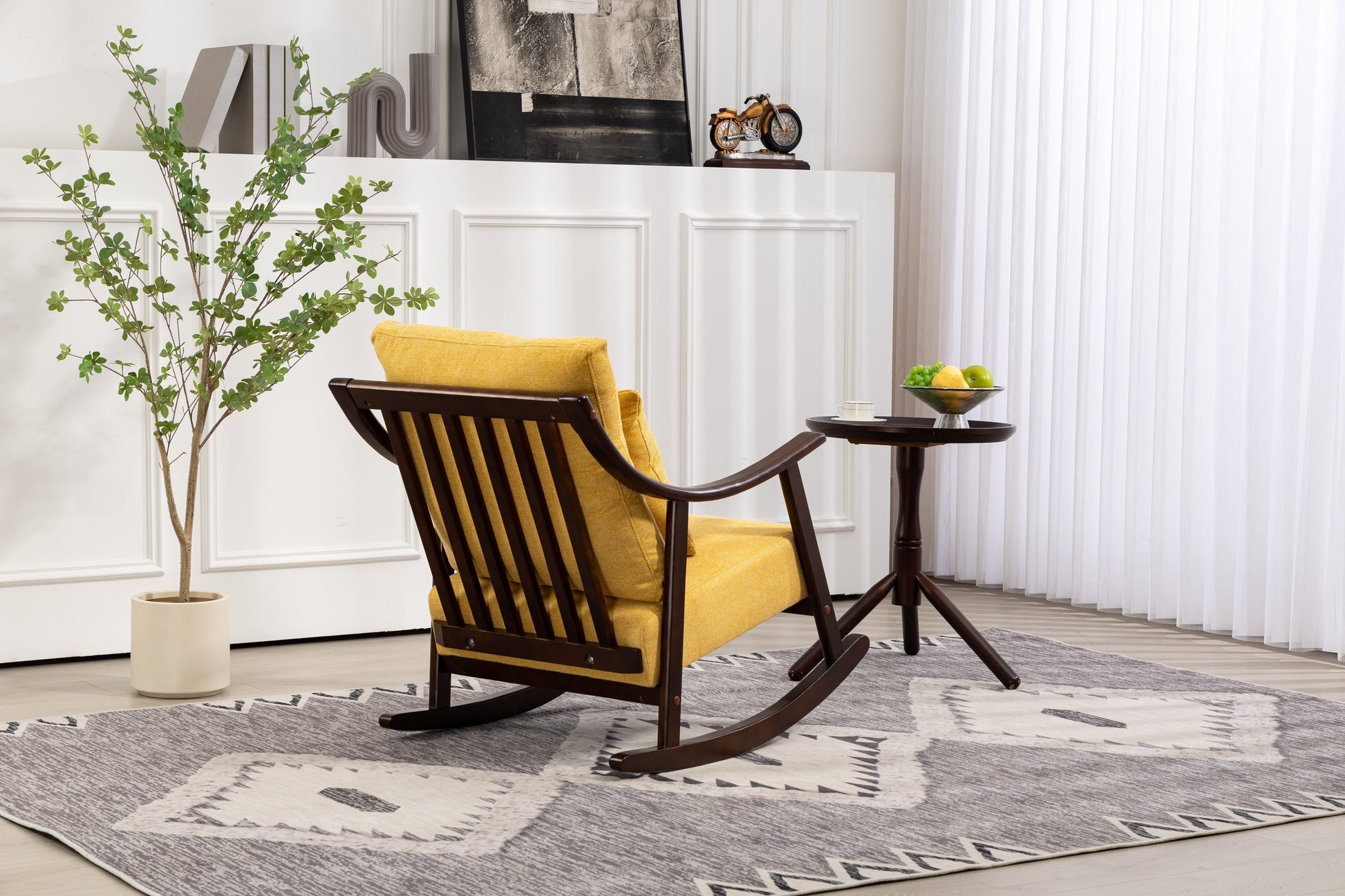 woven fabric Mid Century Modern Accent Chairs Comfy Upholstered Glider Arm Chair with Solid Wood for Living Room Bedroom Balcony - Korvel