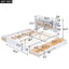 Wood Queen Size Platform Bed with Storage Headboard  Shelves and 4 Drawers  White - Korvel