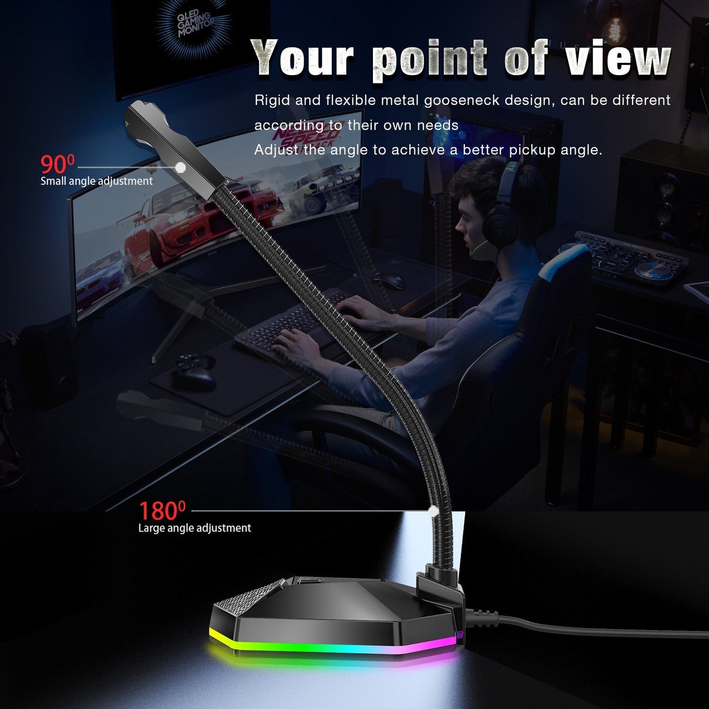 New microphone RGB luminous bendable USB microphone no drive voice chat video conference microphone - Korvel