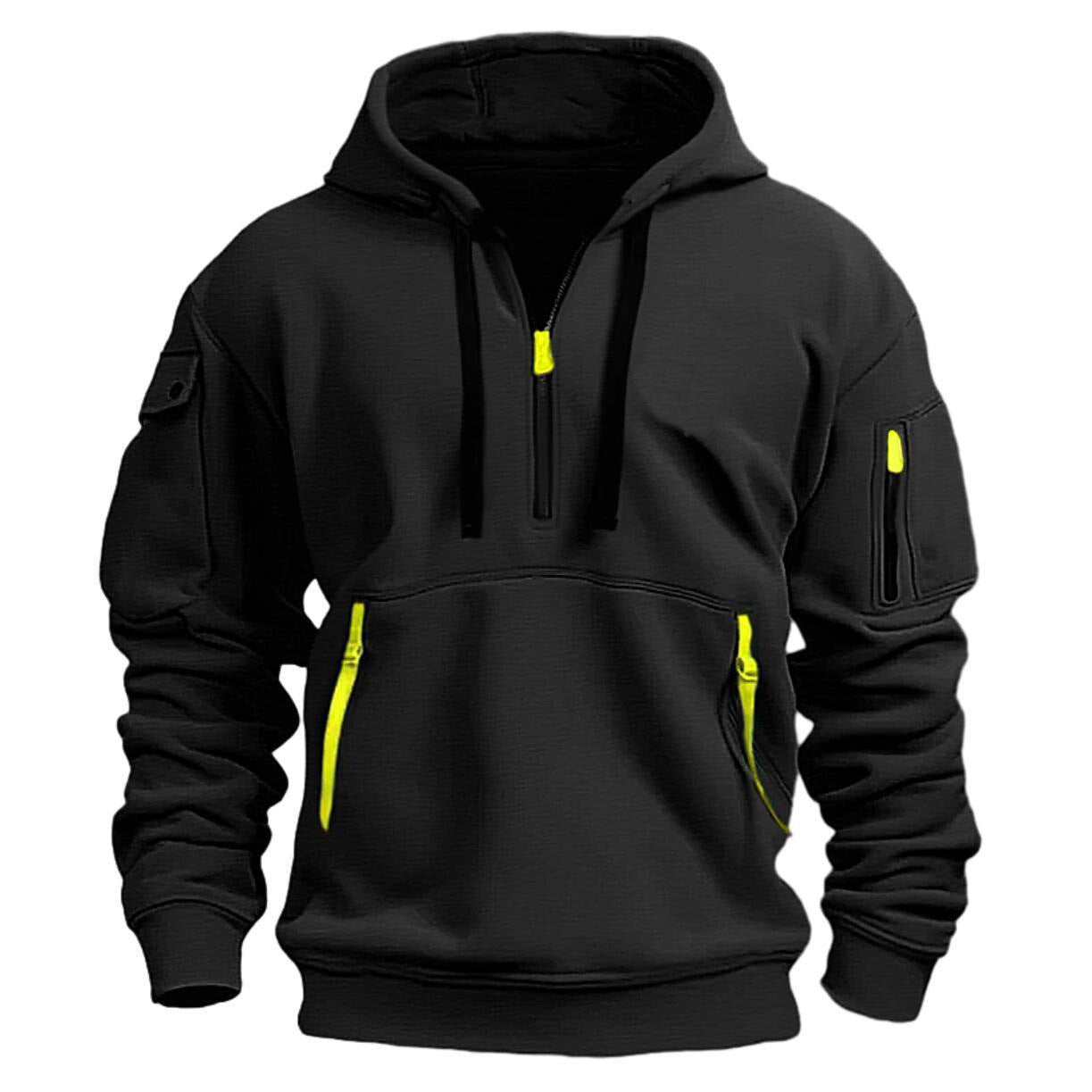 Half zip hoodie hooded sweatshirt with multiple pockets zipper pullover for men's sports and casual sweatshirt for men - Korvel