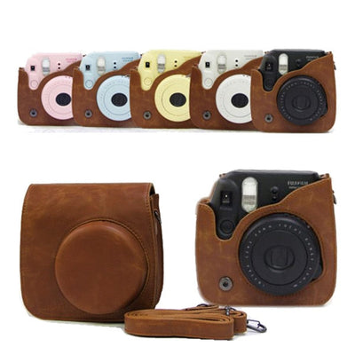 For Fujifilm Instax Mini 8 Mini 9 Camera PU Leather Color Bag Instax Mini case with Shoulder Strap Transparent Crystal Cover - Korvel