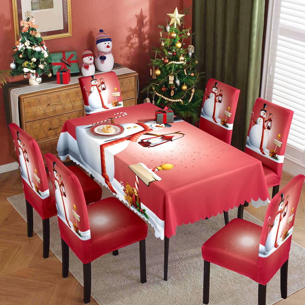 Christmas printed tablecloth, chair cover, waterproof, oil resistant, festive decoration, dining table cloth, chair cover, universal household use - Korvel