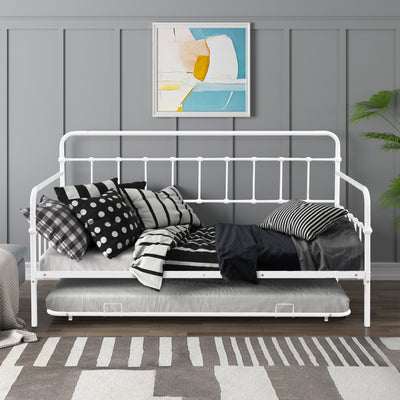 Metal Frame Daybed with trundle（white） - Korvel