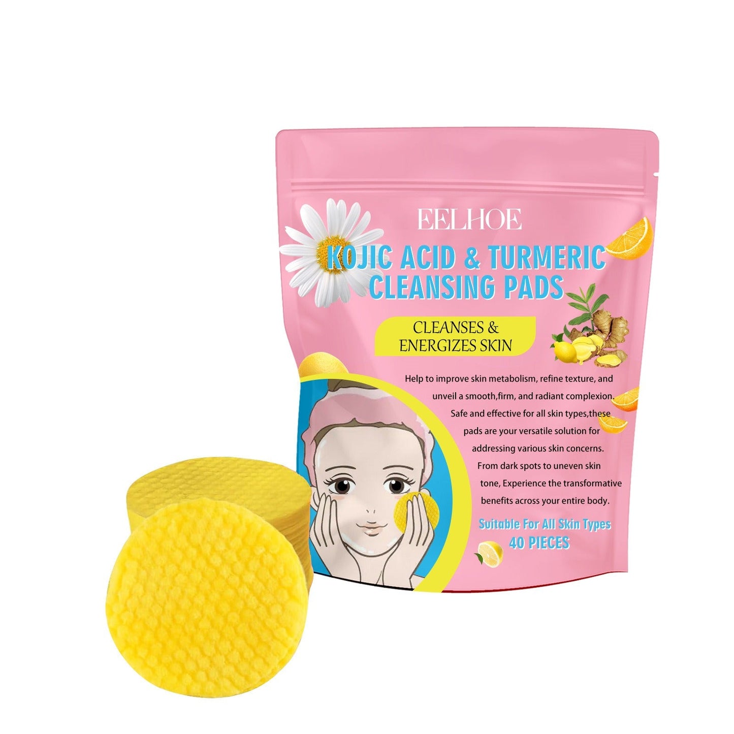EELHOE Turmeric Kojic Acid Cleansing Pads - 40 PCS