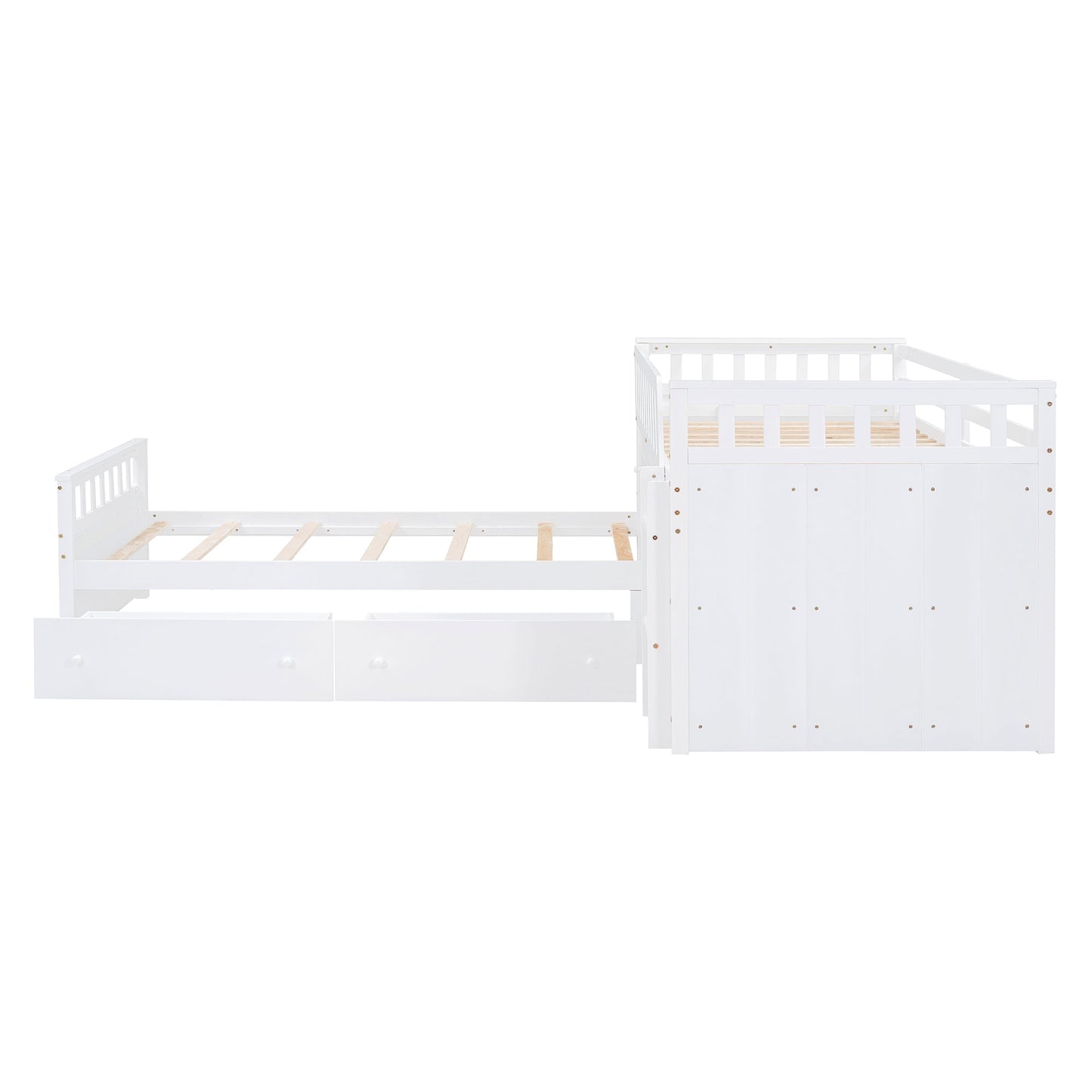 Cama loft twin en forma de L que ahorra espacio con 7 cajones - Blanca