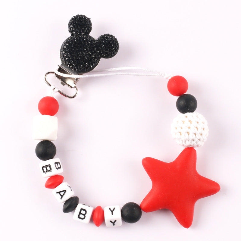 Five pointed star silicone pacifier chain pacifier chain baby products silicone pacifier clip baby teether anti-drop chain anti-drop belt - Korvel