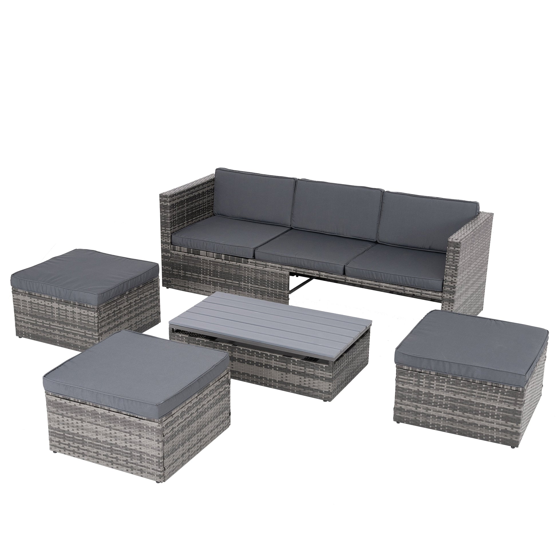 Patio Furniture, Outdoor Furniture, Seasonal PE Wicker Furniture,5 Set Wicker Furniture With Plywood Coffee Table - Korvel