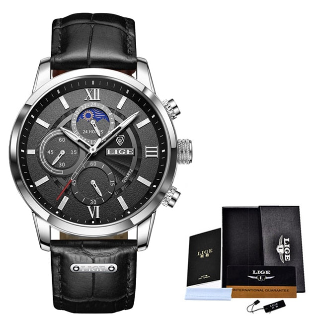 LIGE Men's Watches Top Brand Luxury Men Wrist Watch Leather Quartz Watch Sports Waterproof Male Clock Relogio Masculino+Box - Korvel