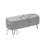 Grey Storage Ottoman Bench for End of Bed Gold Legs Modern Grey Faux Fur Entryway Bench - Korvel