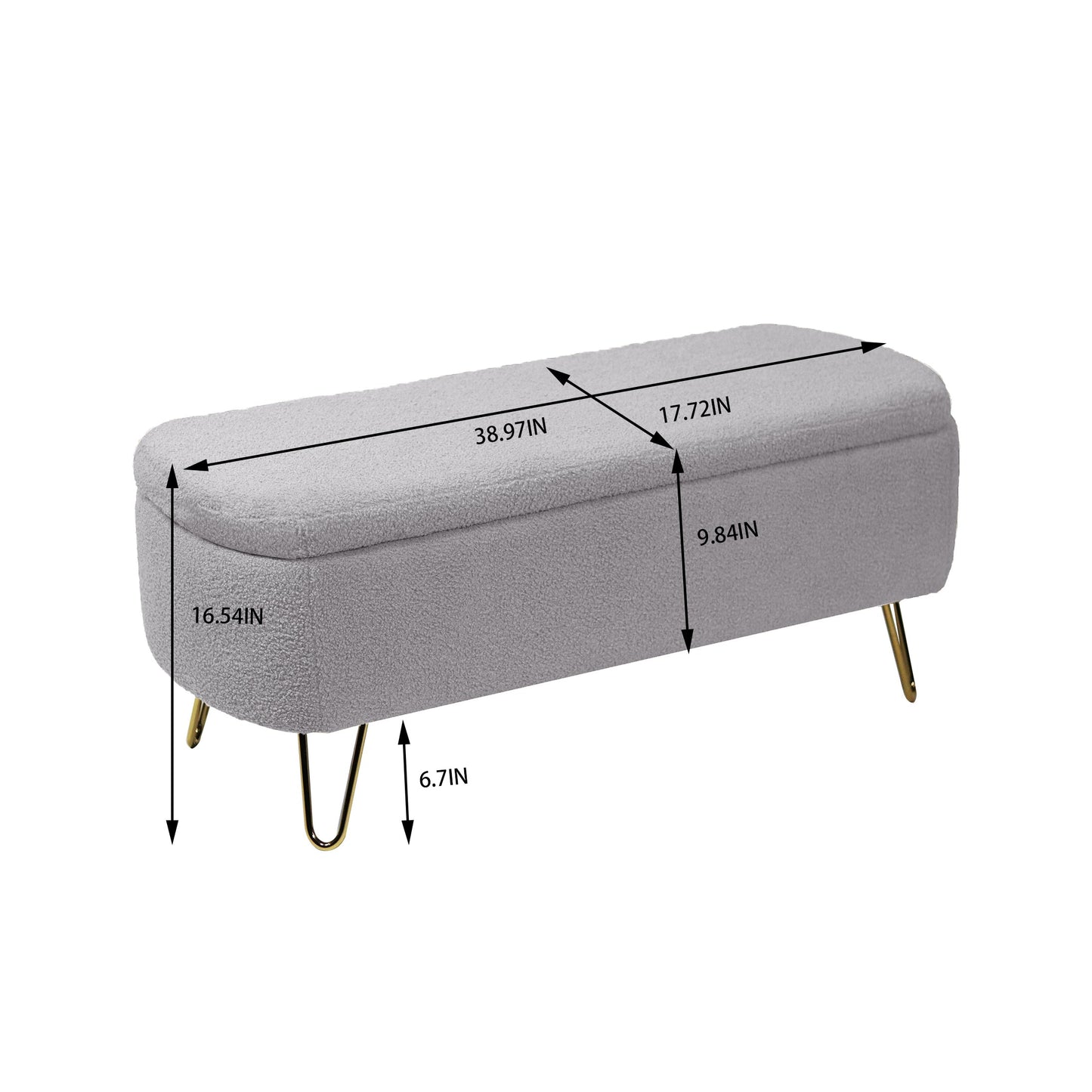 Grey Storage Ottoman Bench for End of Bed Gold Legs Modern Grey Faux Fur Entryway Bench - Korvel