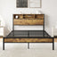 Full Size Bed Frame with Storage Headboard Metal Platform Bed with Charging Station Black - Korvel