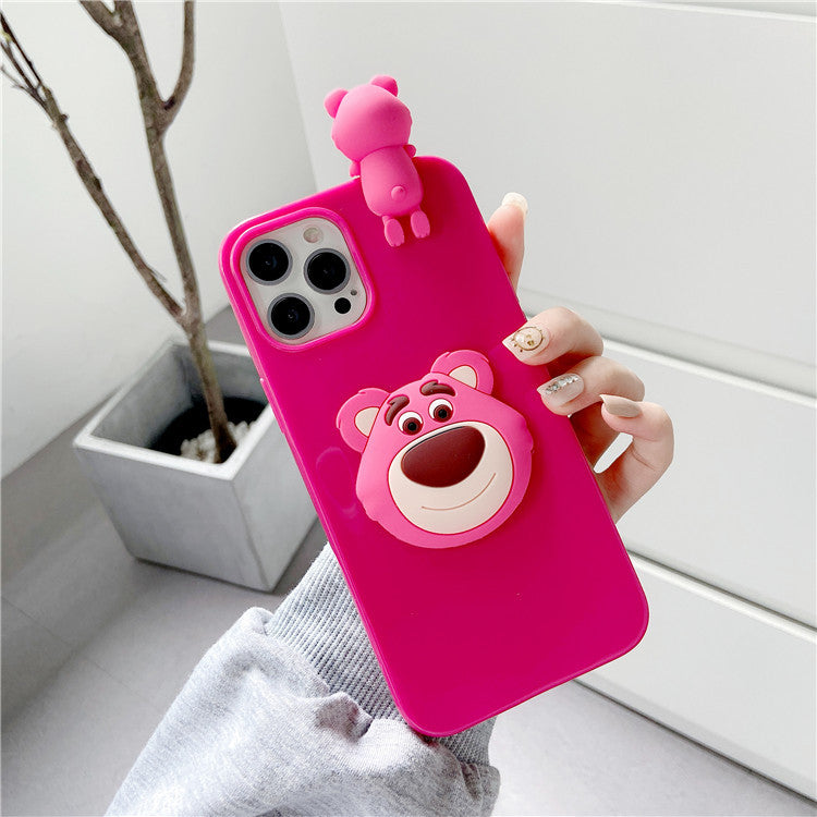 Three-Dimensional Lying Strawberry Bear Suitable For iPhone12promax Apple 11 Mobile Phone Case Soft Cover - Korvel