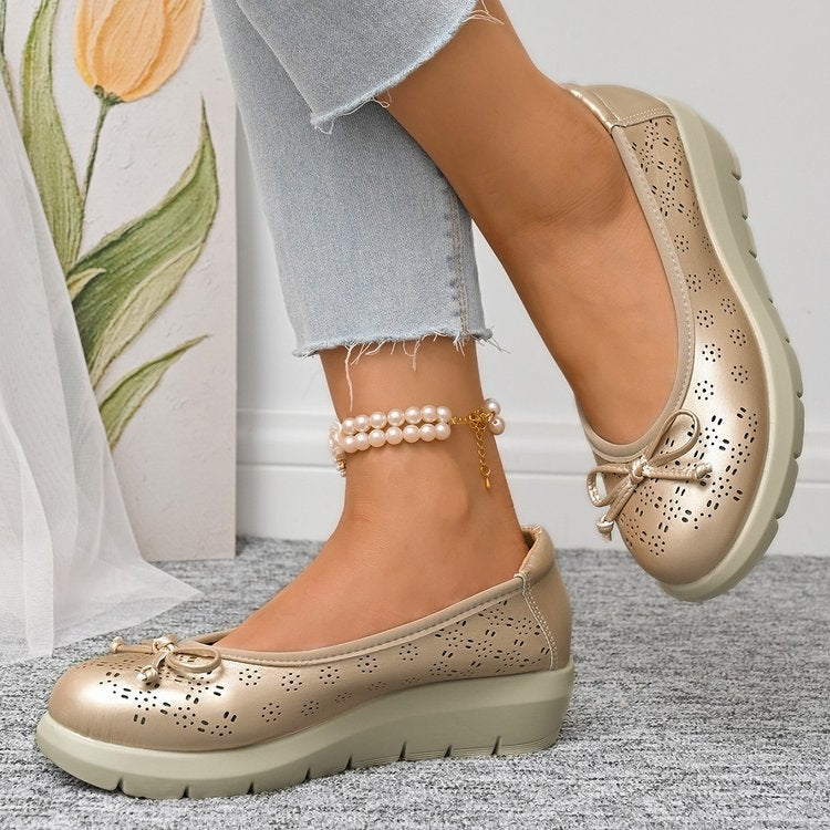 Hollow out ultra light bow soft sole thick sole plus size women's shoes - Korvel