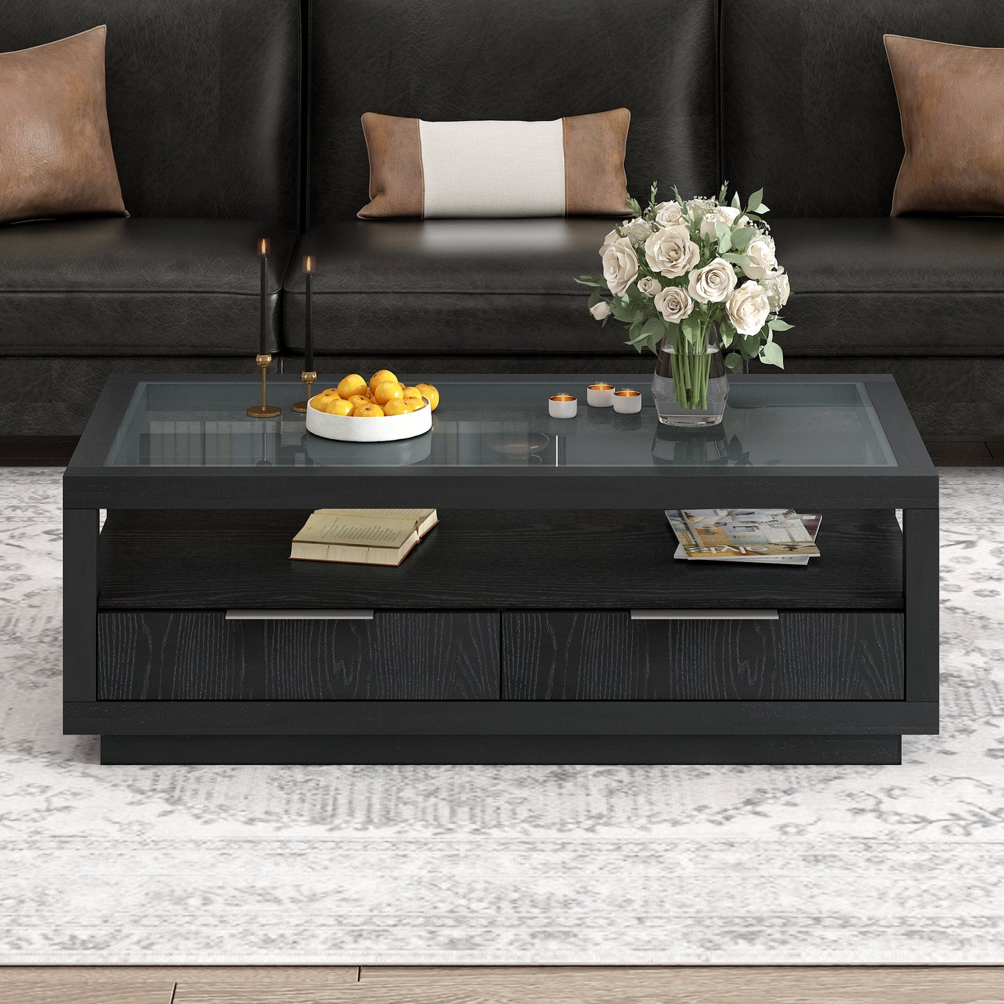 Table basse en bois moderne U-Can avec 2 tiroirs