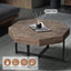 Mesa de café octagonal de madera marrón antigua con patas de metal