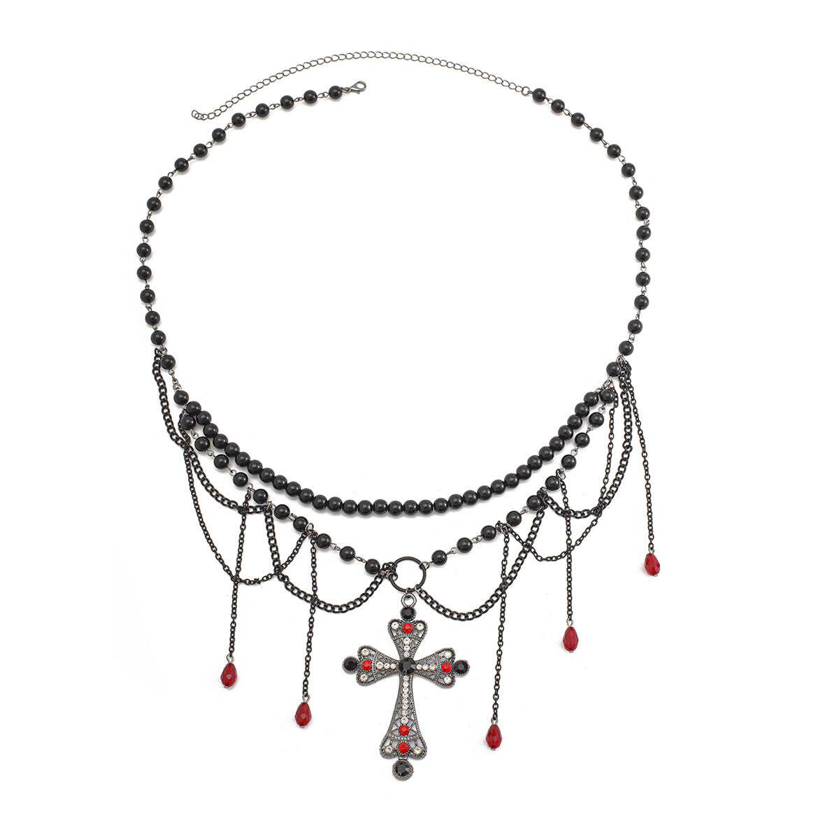 Dark Wind Cross Iron Chain Waist Chain Multi layer Versatile Tassel Crystal Body Chain Female - Korvel