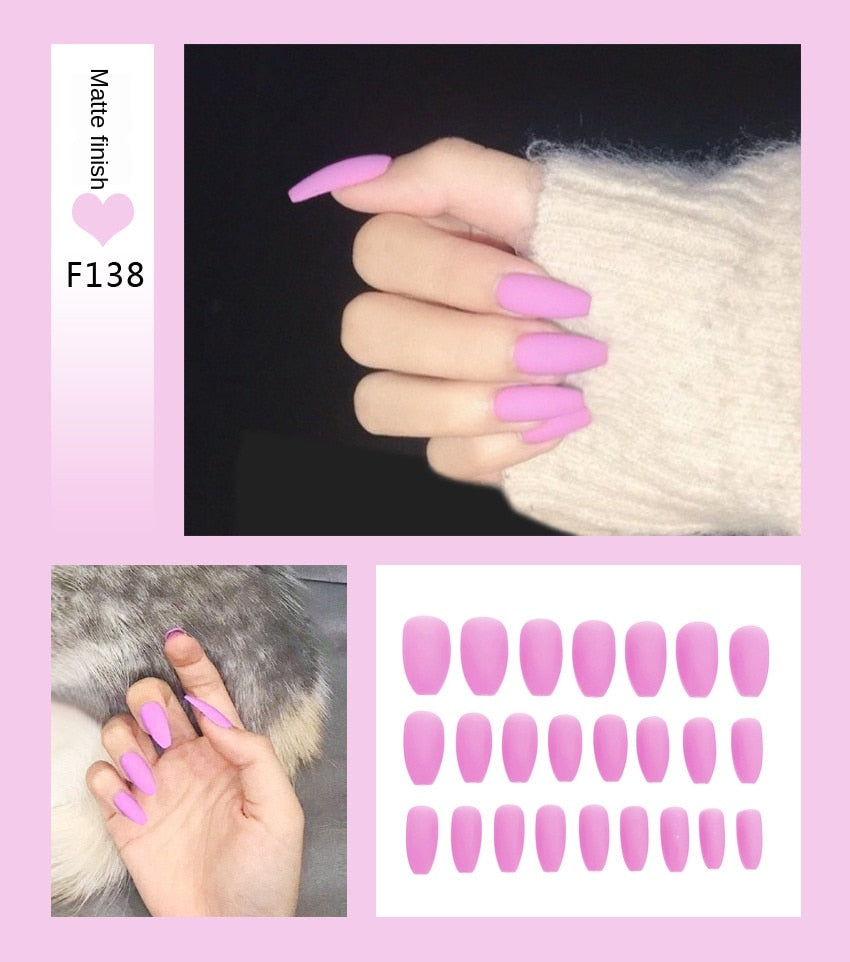Premium Stiletto Press-On Nails with Glue - 24 Pieces