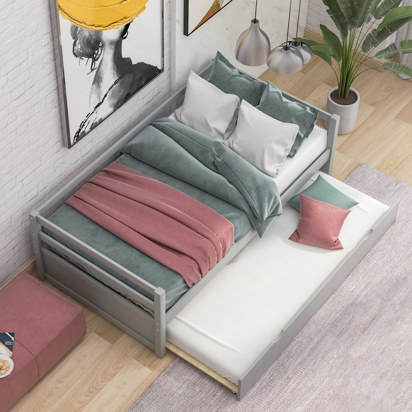 Daybed with Trundle Frame Set, Twin Size, Gray(New SKU:WF283064AAE) - Korvel