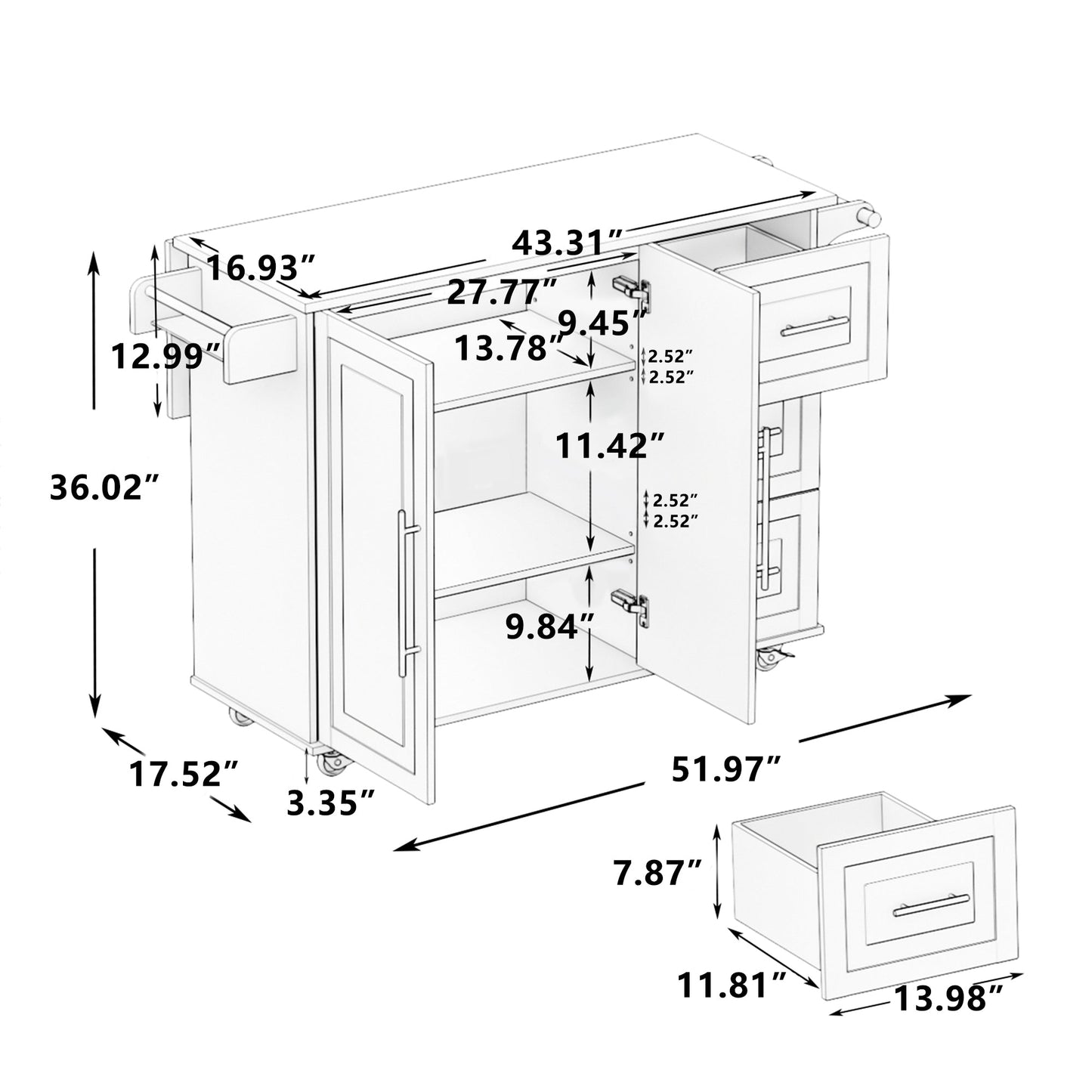 Elegant Kitchen Island Cart with Storage and Spice Rack