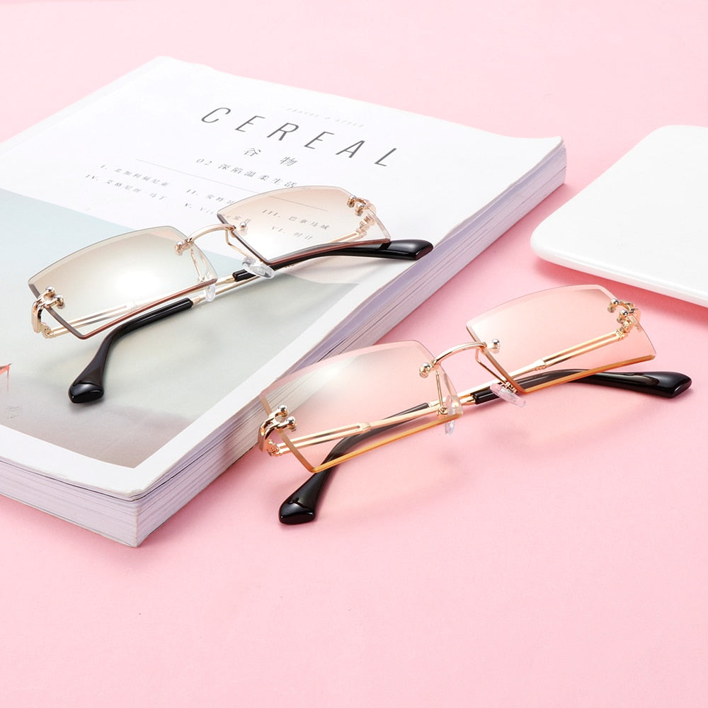 Trendy Men Women Summer Rimless Sunglasses Fashion Small Rectangle Sun Glasses Traveling Style UV400 Shades Eyewear - Korvel