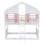 Twin over Twin House Bunk Bed with Roof , Window, Window Box, Door , with Safety Guardrails and Ladder, Pink/White - Korvel