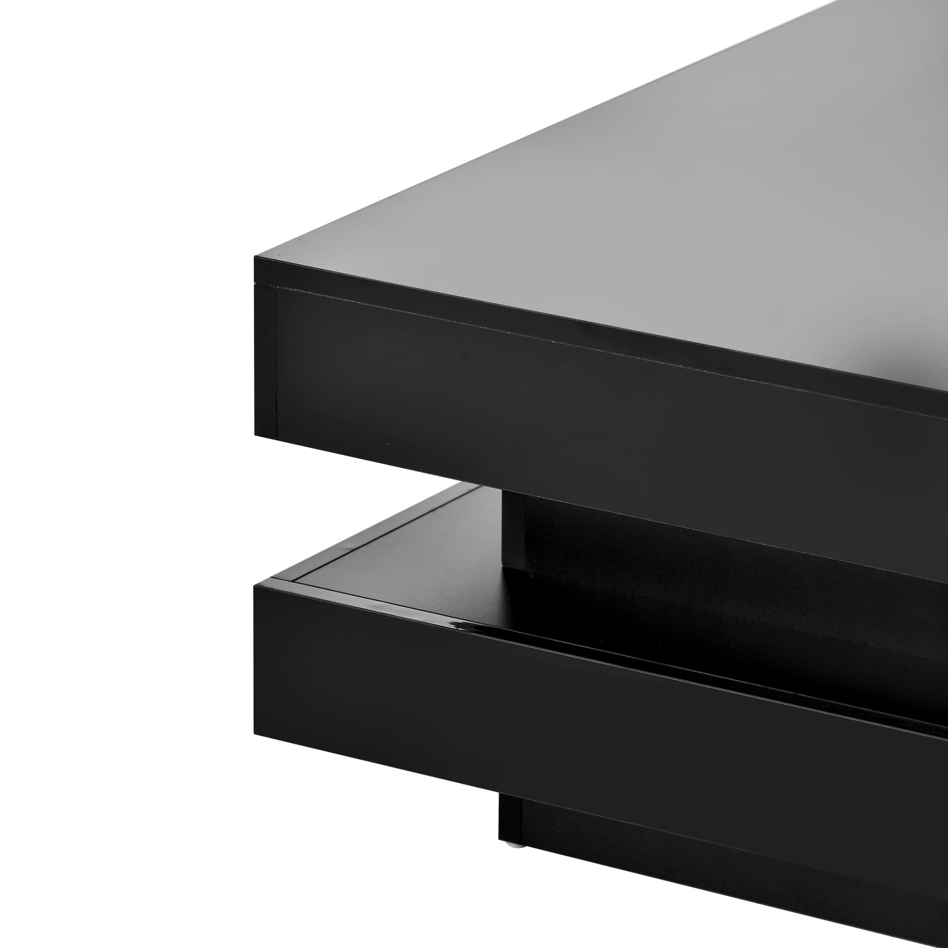 ON-TREND High Gloss Minimalist Design with LED Lights 2-Tier Square Coffee Table Black - Korvel
