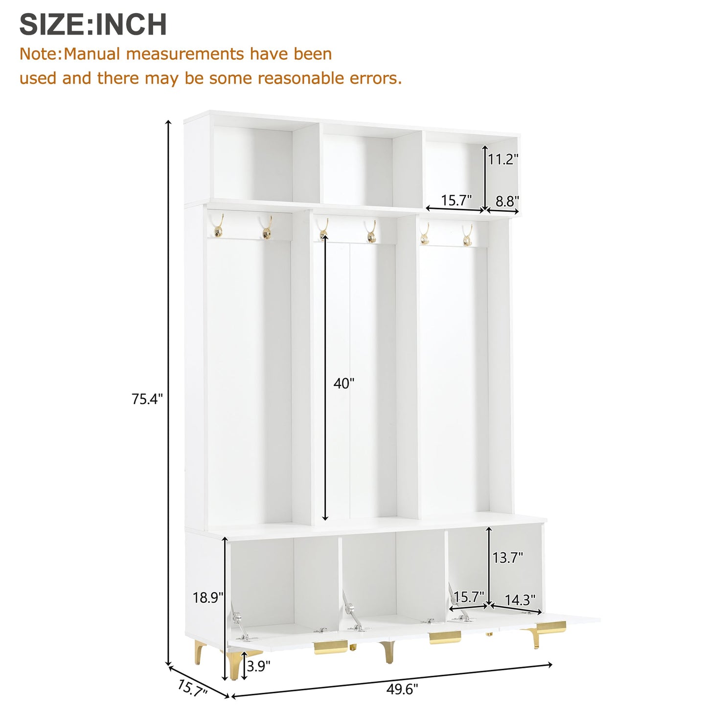 Large storage hall tree with bench, multifunctional storage platform, luxury clothes hanger equipped with 6 gold hooks - Korvel